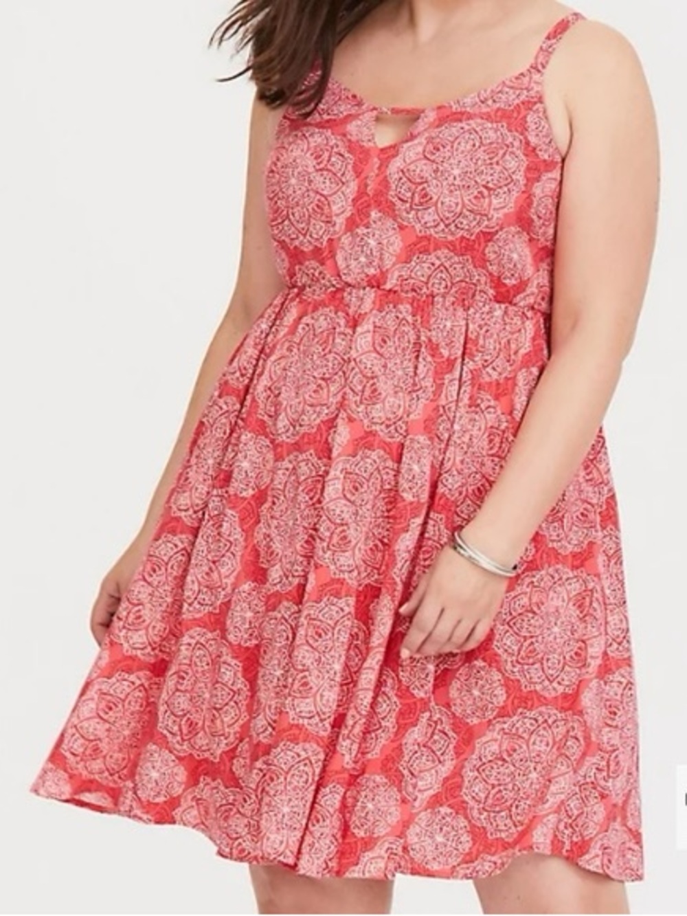 Torrid Coral Medallion Cutout Challis Sundress Bold Medallion Pattern